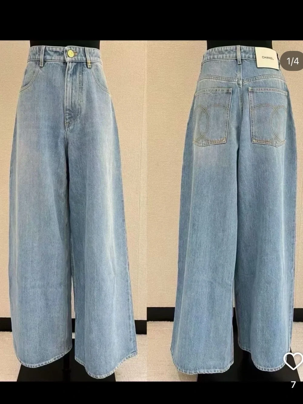 Chanel Jeans Wide-Leg Denim Brand New w/Tags Gold Button and Details Size 40